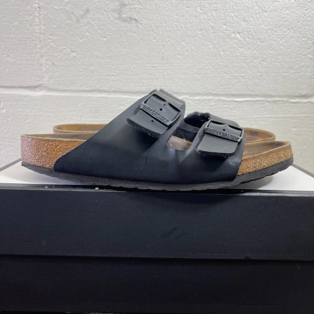 Birkenstock Arizona Black Leather Black Sandals Slide Slip On Men's 42 EU/8 US